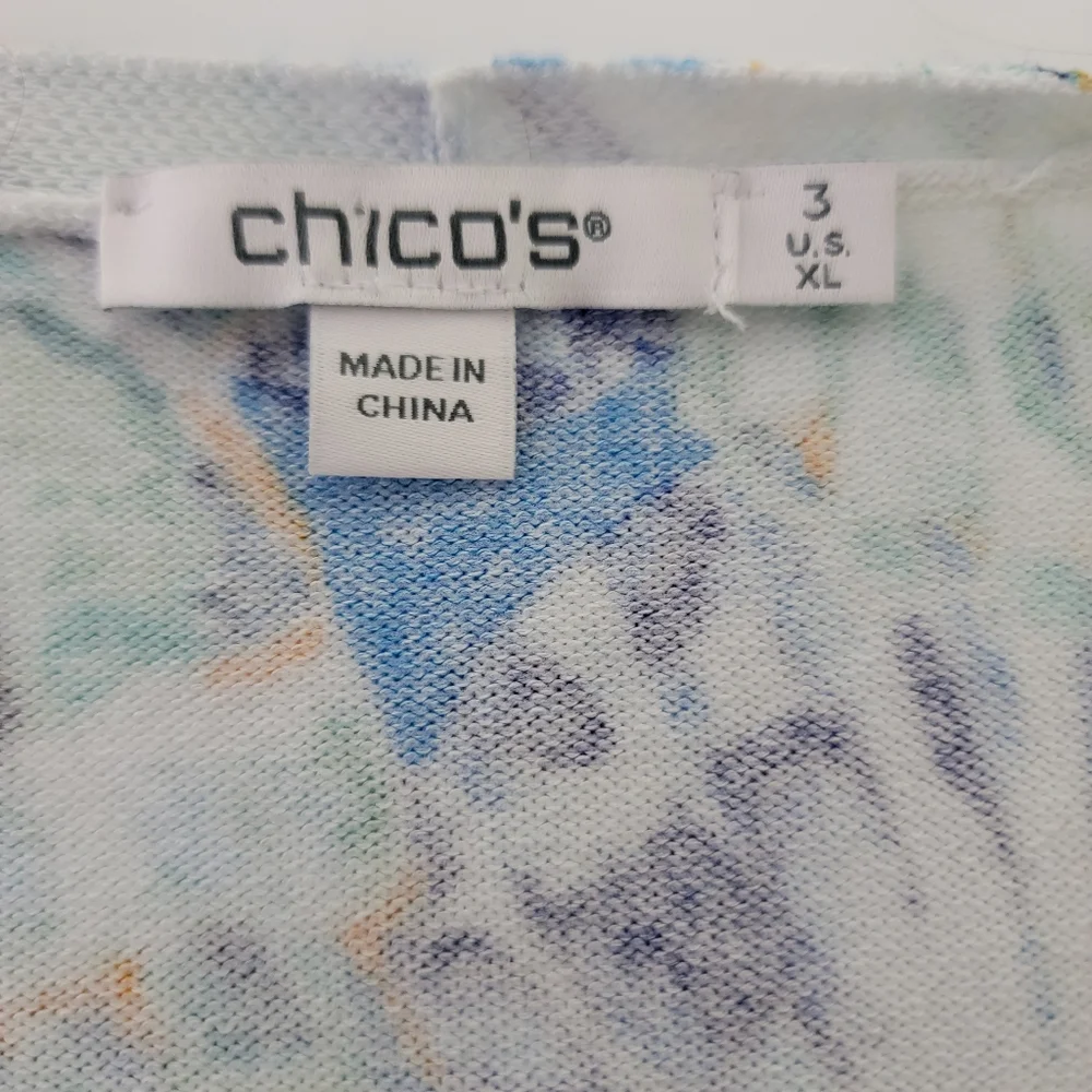 Chico's open front top size 3 US XL blue shells cruise beach Ruffled cardigan *